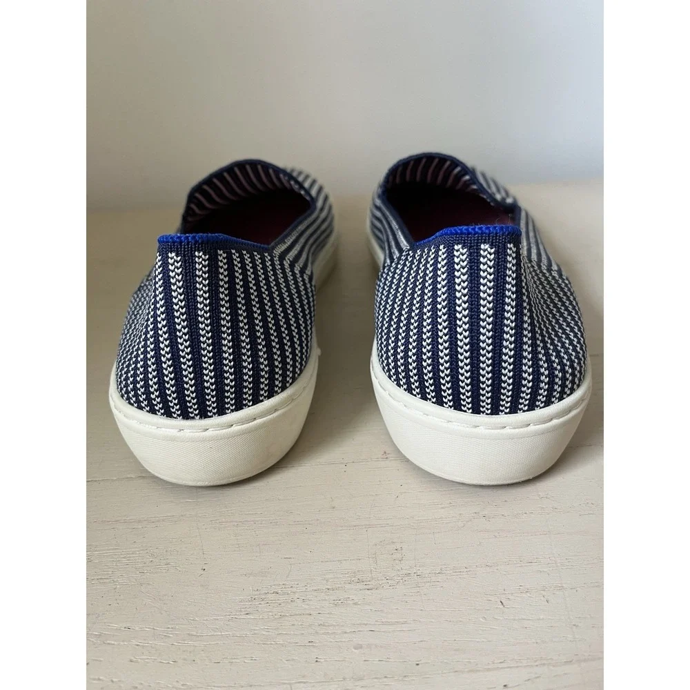 Rothy's Riviera Women's Slip-On Shoes, Size 9, Blue White Pinstripe Sneaker